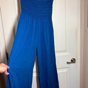 Blue Strapless Jumpsuit